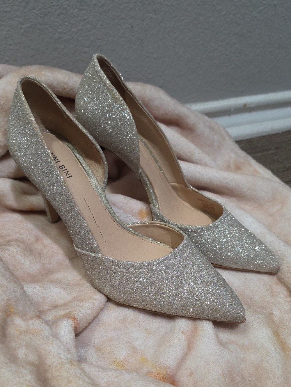 Gianni Bini Sparkle Pointed Toe Pumps in Champagne Glitter